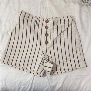 Madewell Cream and Black Striped High Waist Shorts